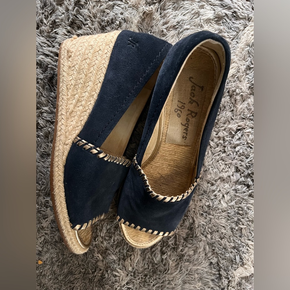Jack Rogers Navy Espadrille Wedge Flats Size 7